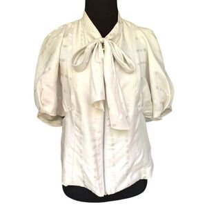 Marc Jacobs Silk Dolman Sleeve Tie Front Ivory Silk Jacquard Blouse Small